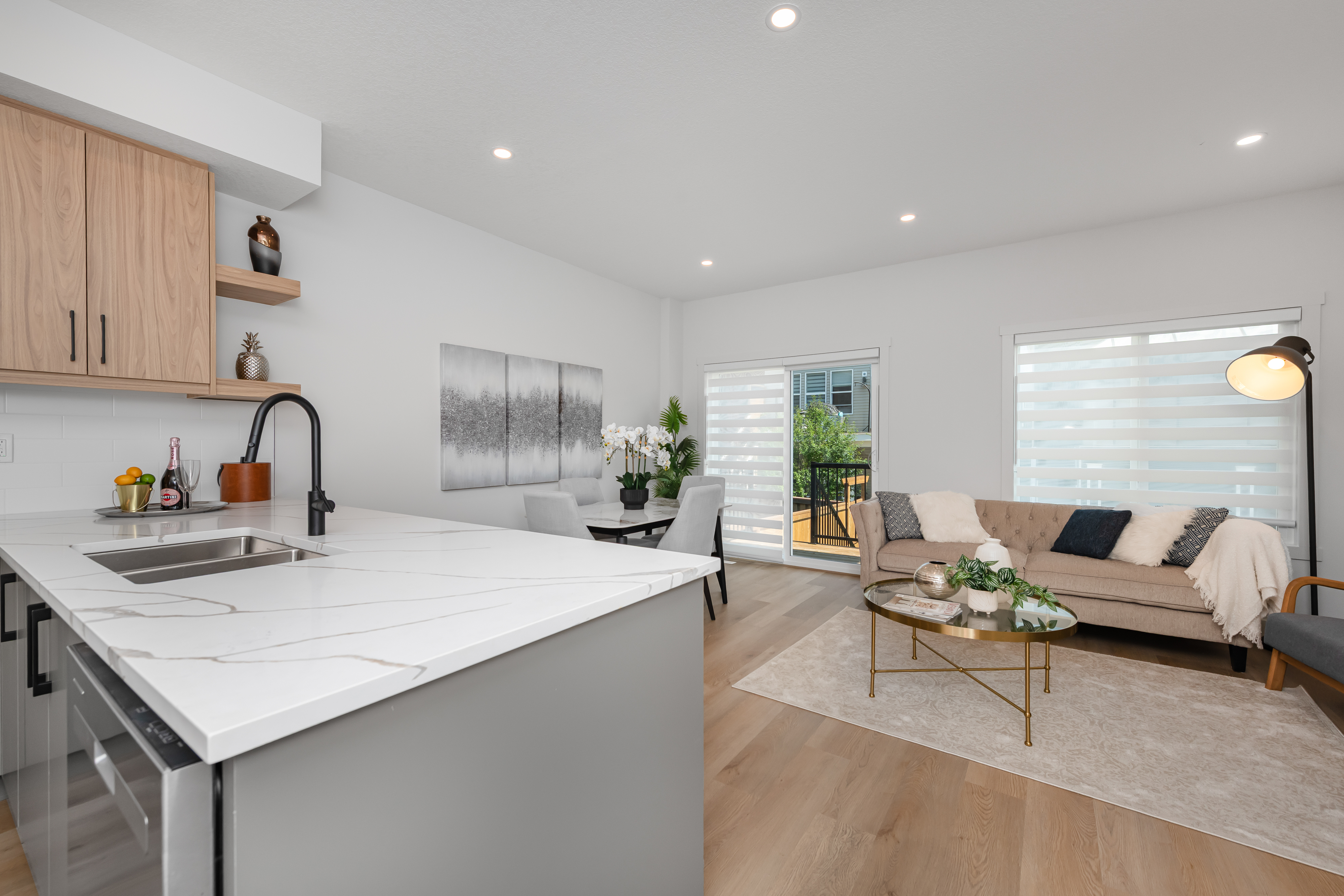 The Beaumont show home at 142 Heritage Circle - open-plan kitchen and living area.